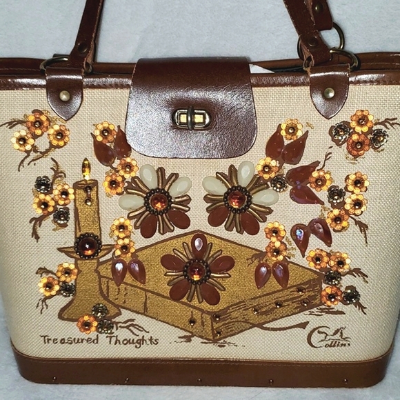 Vtg Collins of Texas Treasured Thoughts Classic Jeweled Tote Bag - Picture 2 of 16